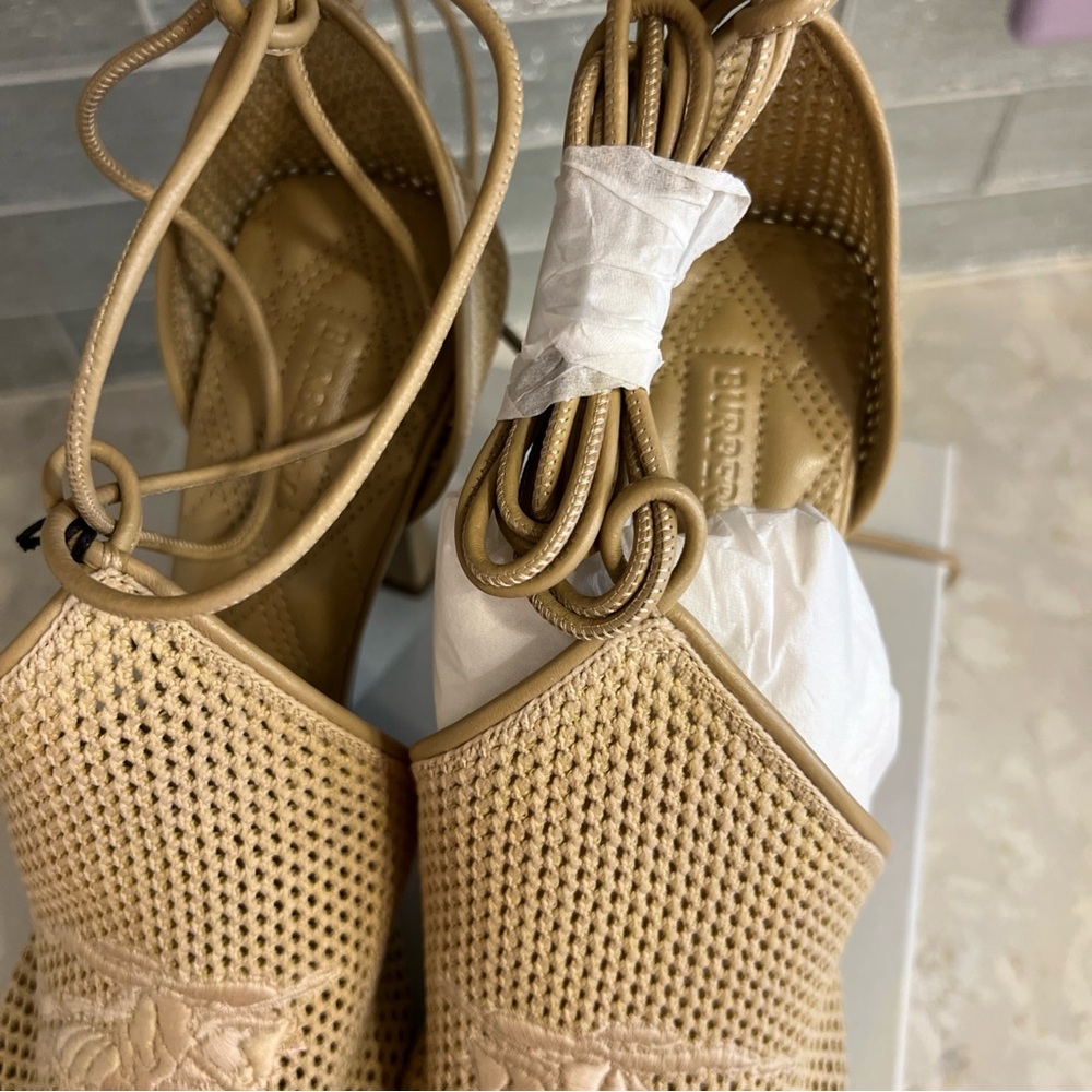 Burberry Mesh Tie Heel in the color Cord. Blue Glitter Soles. New in Box 39.5 - Picture 6 of 7